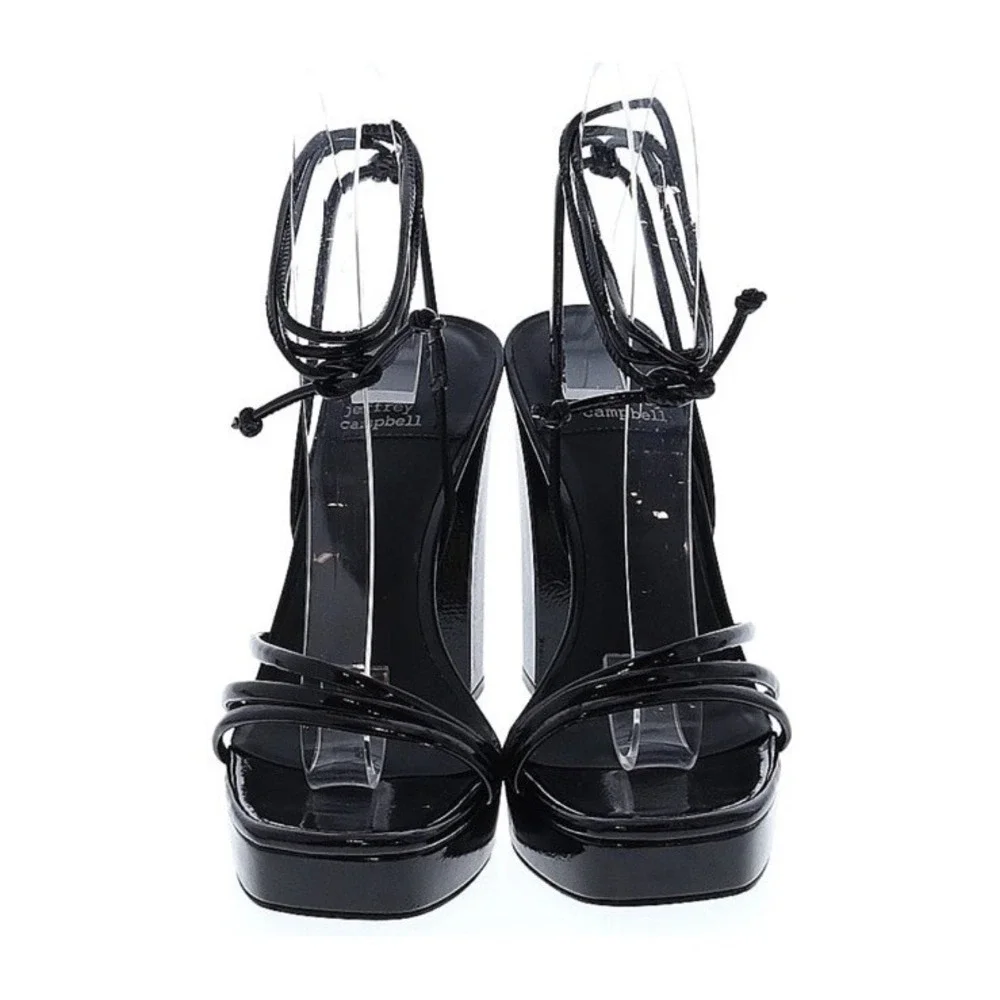 JEFFREY CAMPBELL WOMEN'S SQUARE TOE BLACK STRAP LACE UP HIGH HEEL PRESECCO 7.5